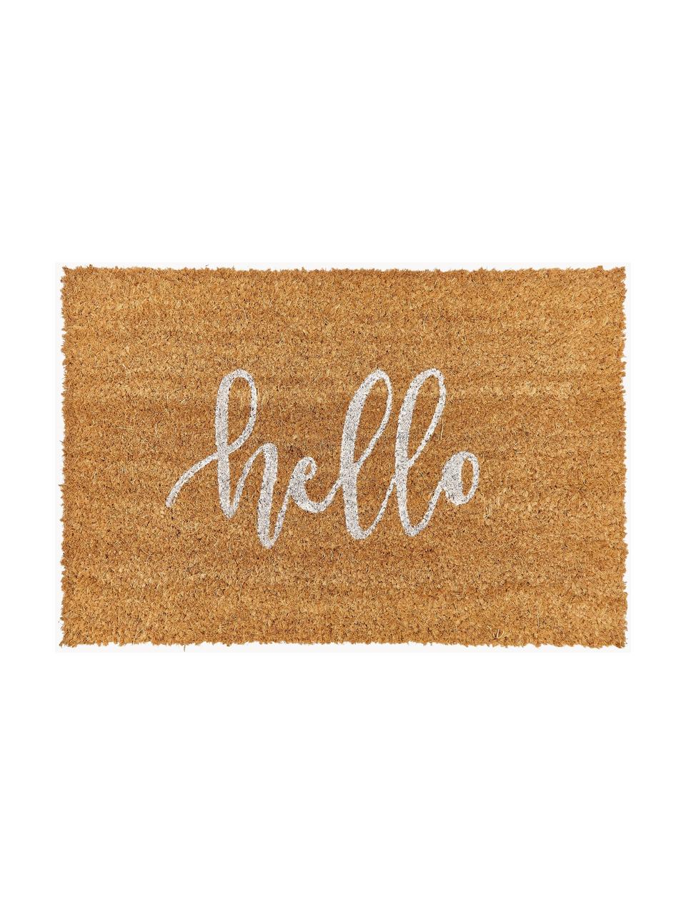 Paillasson Hello, Brun, blanc, larg. 40 x long. 60 cm