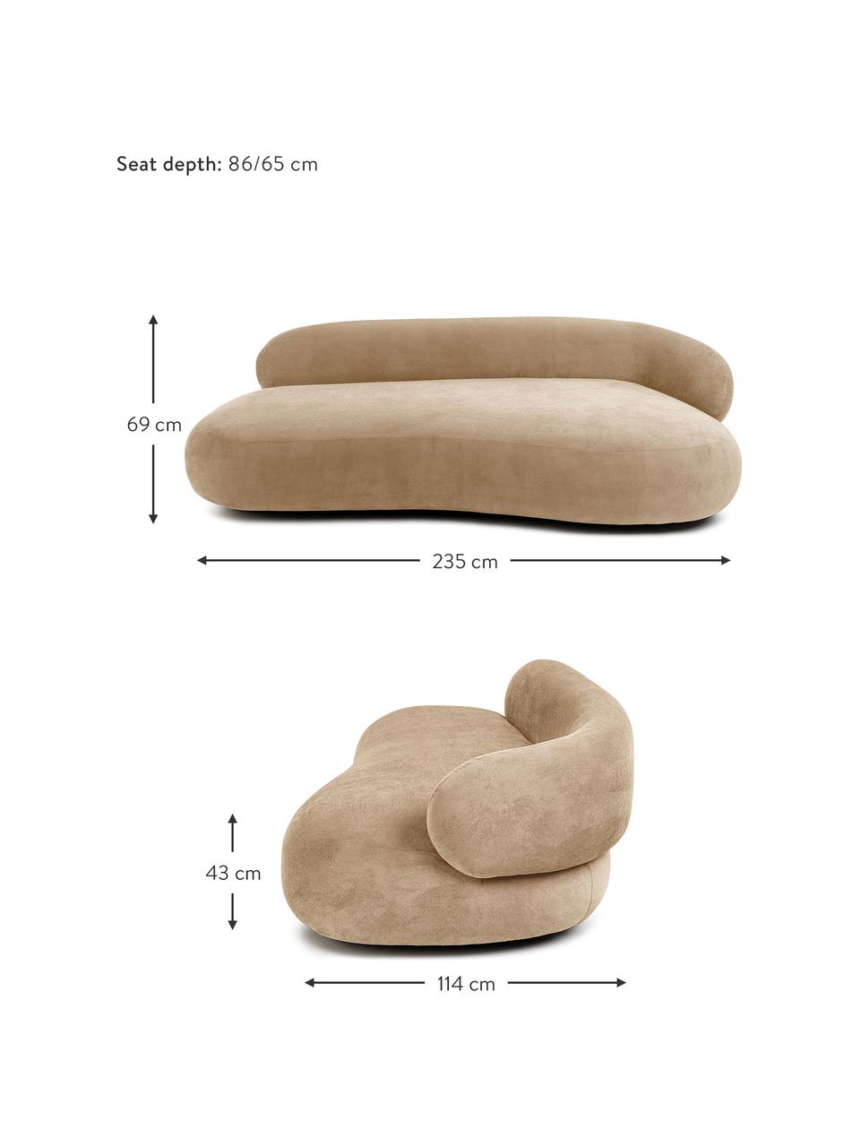 Nierensofa Alba (3-Sitzer), Bezug: 97% Polyester, 3% Nylon D, Gestell: Massives Fichtenholz, FSC, Webstoff Beige, B 235 x T 114 cm, Rückenlehne rechts