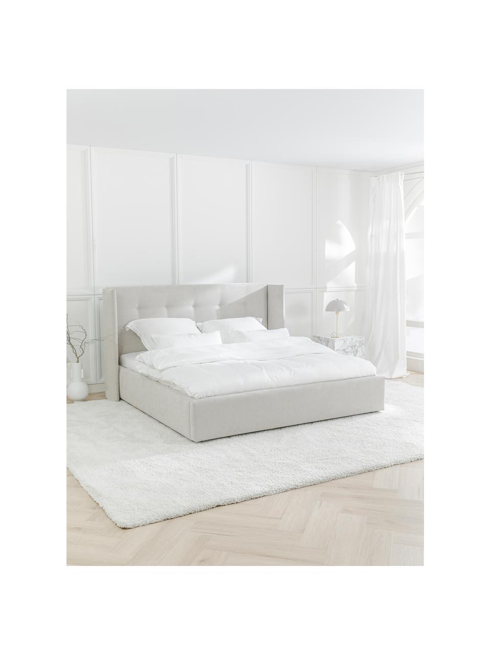 Gestoffeerd bed Star, Bekleding: polyester (gestructureerd, Frame: massief grenenhout en pla, Geweven stof lichtbeige, B 180 x L 200 cm