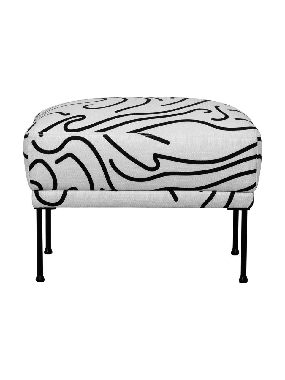 Gemusterter Sofa-Hocker Fluente mit Metall-Füssen, Bezug: 100% Polyester Der hochwe, Gestell: Massives Kiefernholz, Webstoff Weiss/Schwarz, 62 x 46 cm