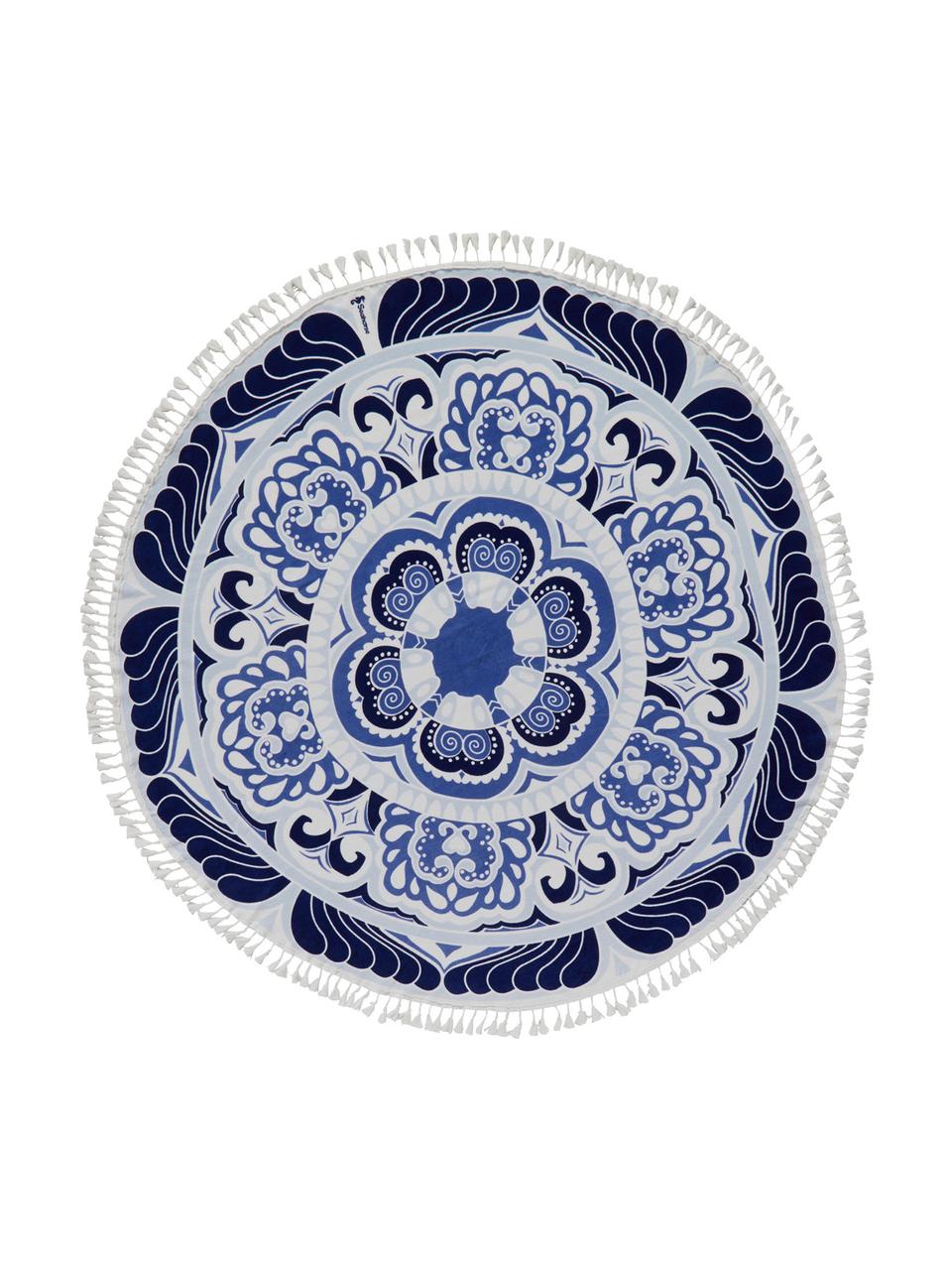 Serviette de plage ronde Carouse, Tons bleus, blanc, Ø 150 cm
