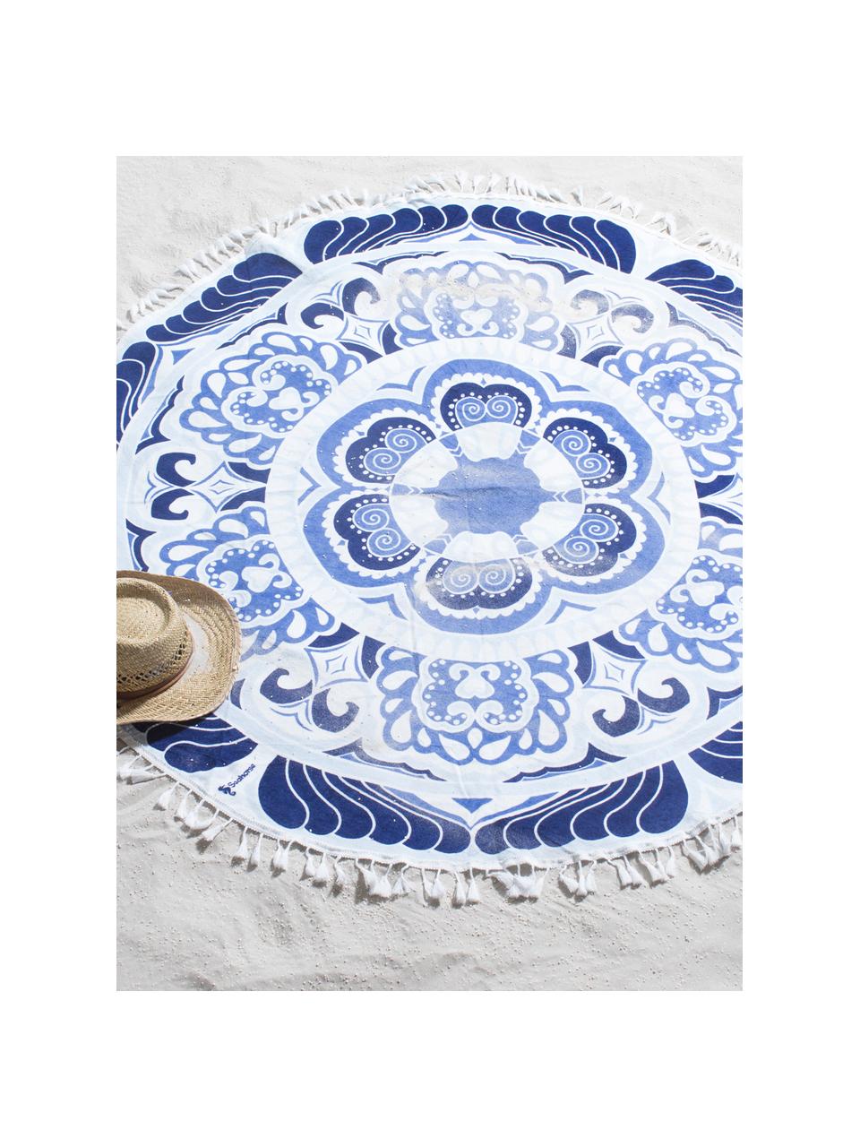 Plážová osuška Carouse, Odstíny modré, bílá, Ø 150 cm