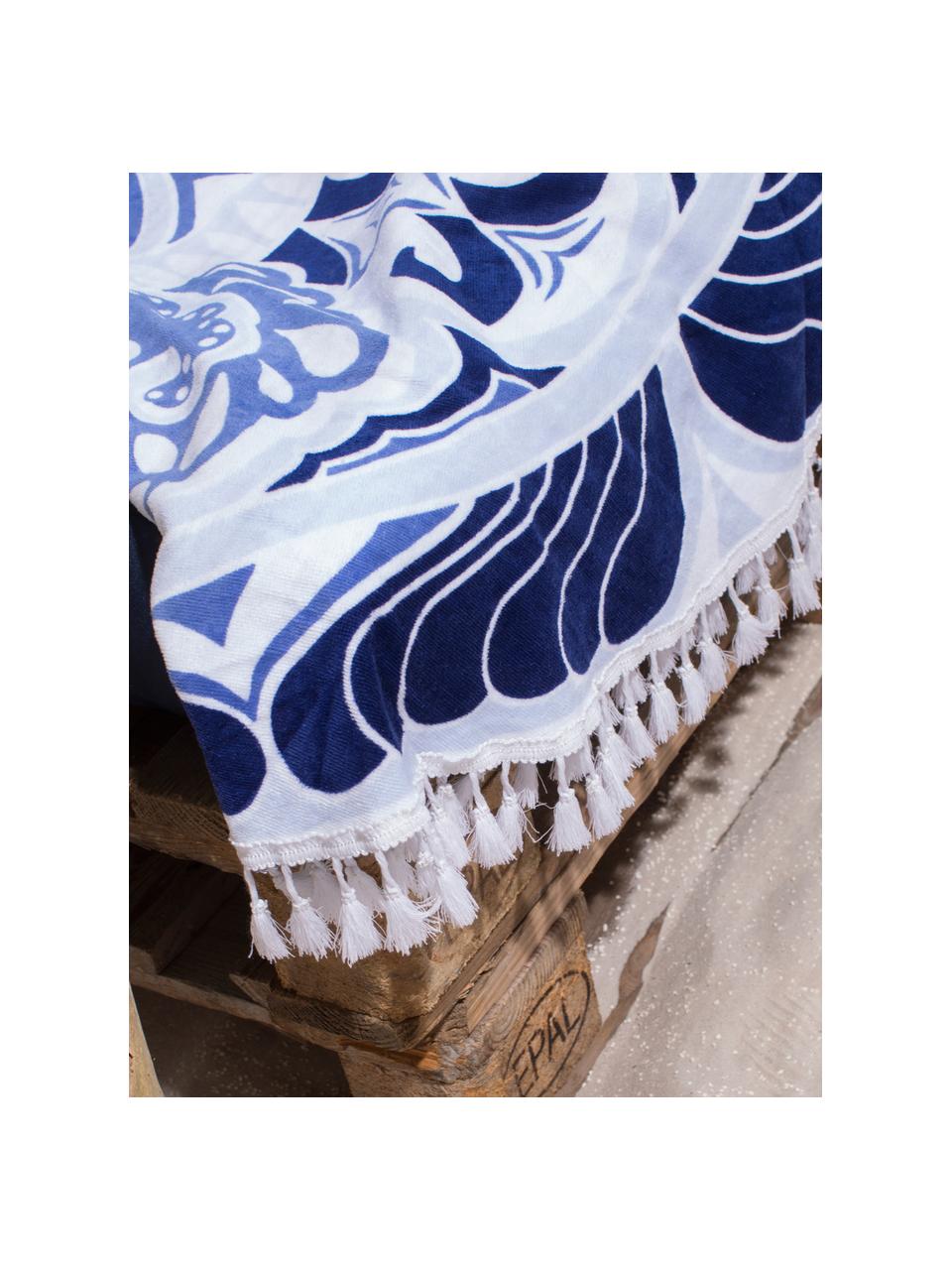 Serviette de plage ronde Carouse, Tons bleus, blanc, Ø 150 cm