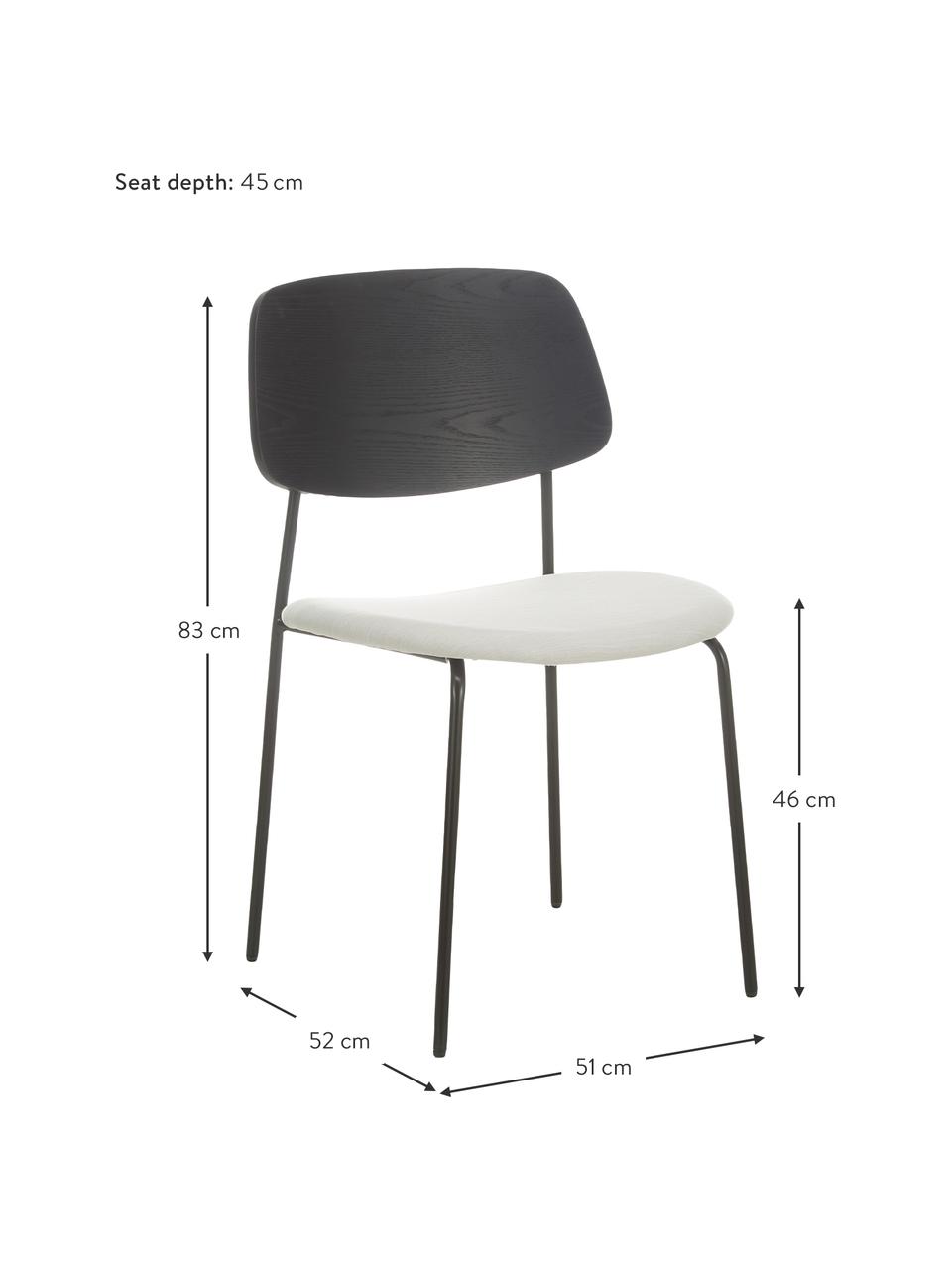 Sillas tapizadas con asiento tapizado Nadja, 2 uds., Tapizado: poliéster Alta resistenci, Patas: metal con pintura en polv, Tejido blanco crema, negro, An 51 x F 52 cm