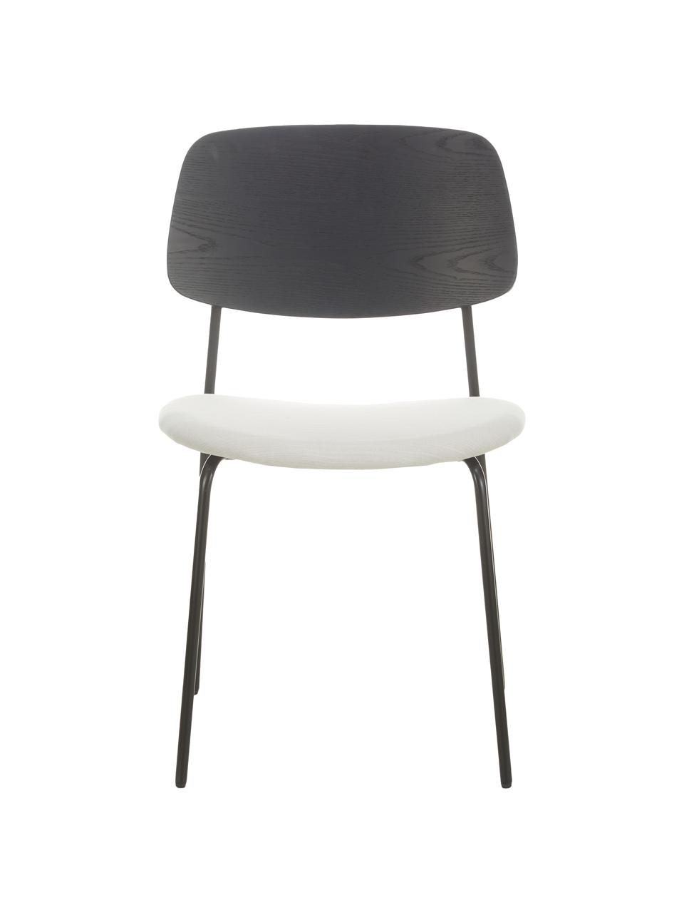 Chaise en bois avec assise rembourrée Nadja, 2 pièces, Tissu blanc crème, noir, larg. 51 x prof. 52 cm