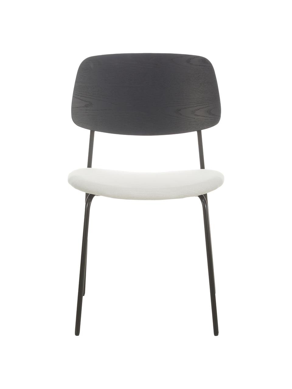 Sedia in legno con seduta imbottita Nadja 2 pz, Rivestimento: poliestere Con 100.000 ci, Gambe: metallo verniciato a polv, Tessuto bianco crema, nero, Larg. 51 x Prof. 52 cm
