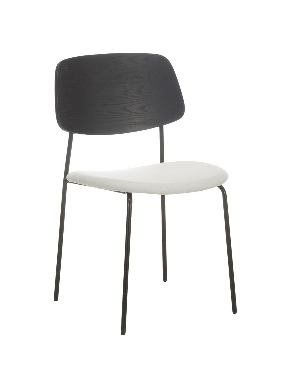 Dřevěné židle s čalouněným sedákem Nadja, 2 ks, Krémově bílá, černá, Š 51 cm, H 52 cm