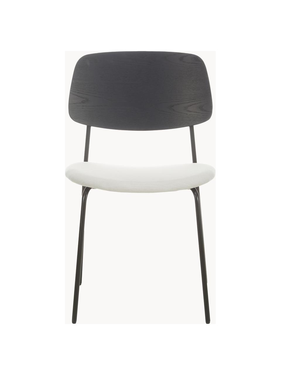Chaise en bois avec assise rembourrée Nadja, 2 pièces, Tissu blanc crème, noir, larg. 51 x prof. 52 cm