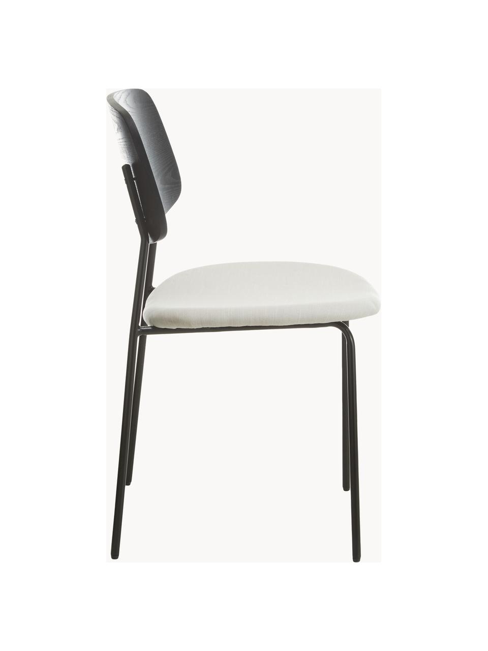 Chaise en bois avec assise rembourrée Nadja, 2 pièces, Tissu blanc crème, noir, larg. 51 x prof. 52 cm