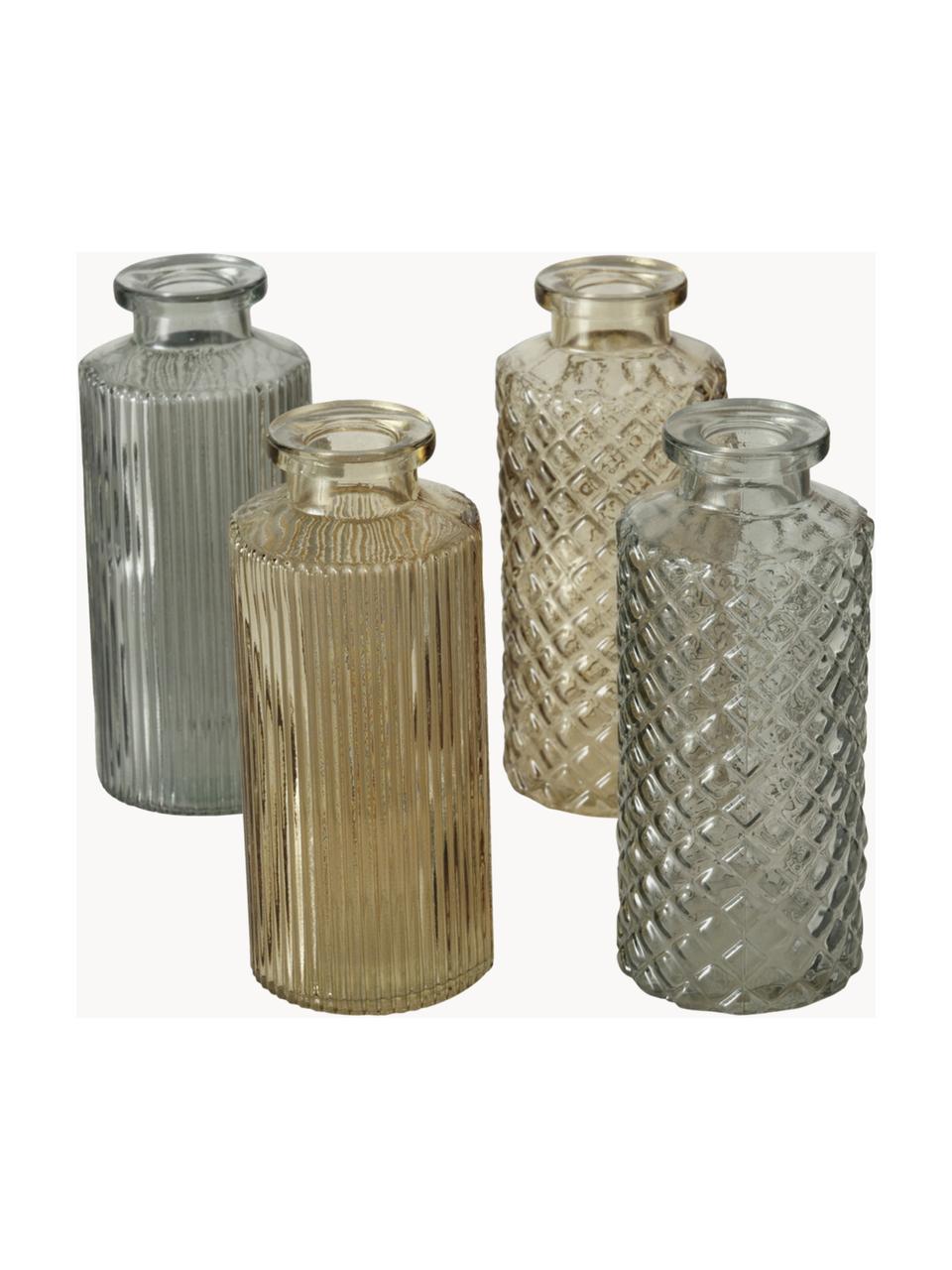 Vasen Panja aus Glas, 4er-Set, Glas, Beige- und Grautöne, transparent, Ø 6 x H 14 cm