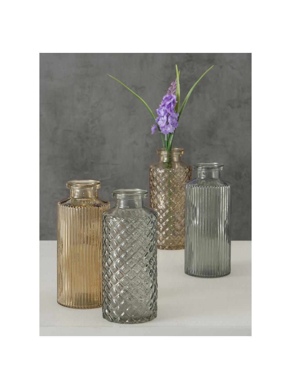 Vasen Panja aus Glas, 4er-Set, Glas, Beige- und Grautöne, transparent, Ø 6 x H 14 cm