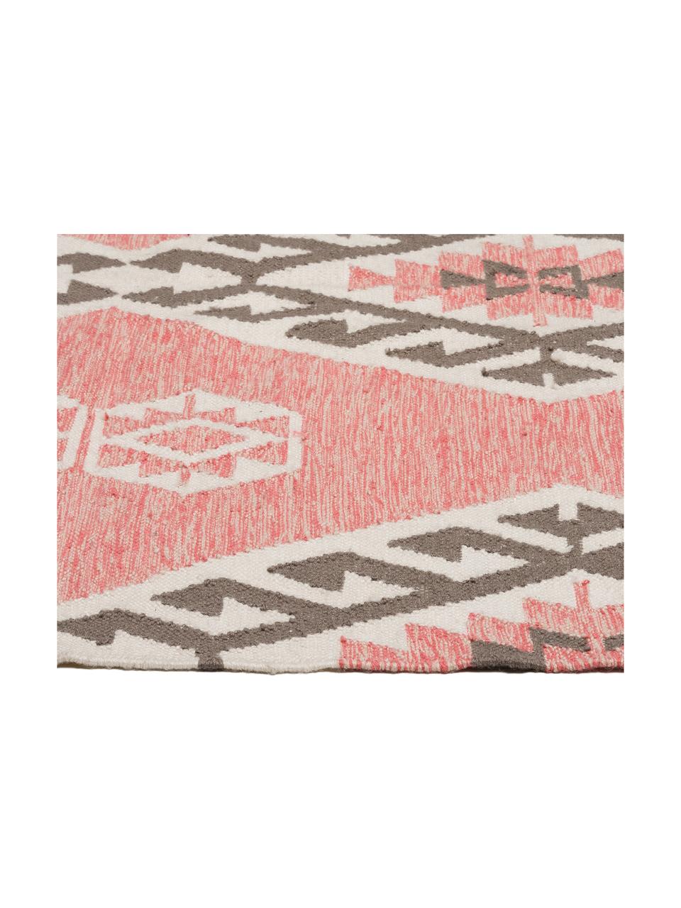 Tapis intérieur-extérieur tissé à la main Tangier, Endroit et envers : corail, gris, crème