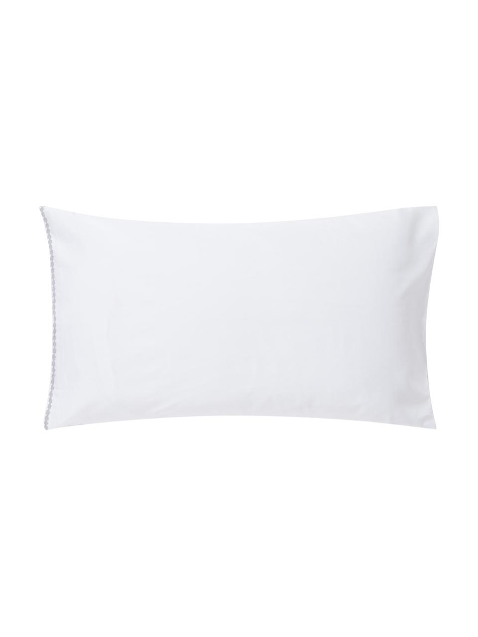 Fundas de almohada de satén con bordado Maresa, 2 uds., 50 x 80 cm, Blanco, gris, An 50 x L 80 cm