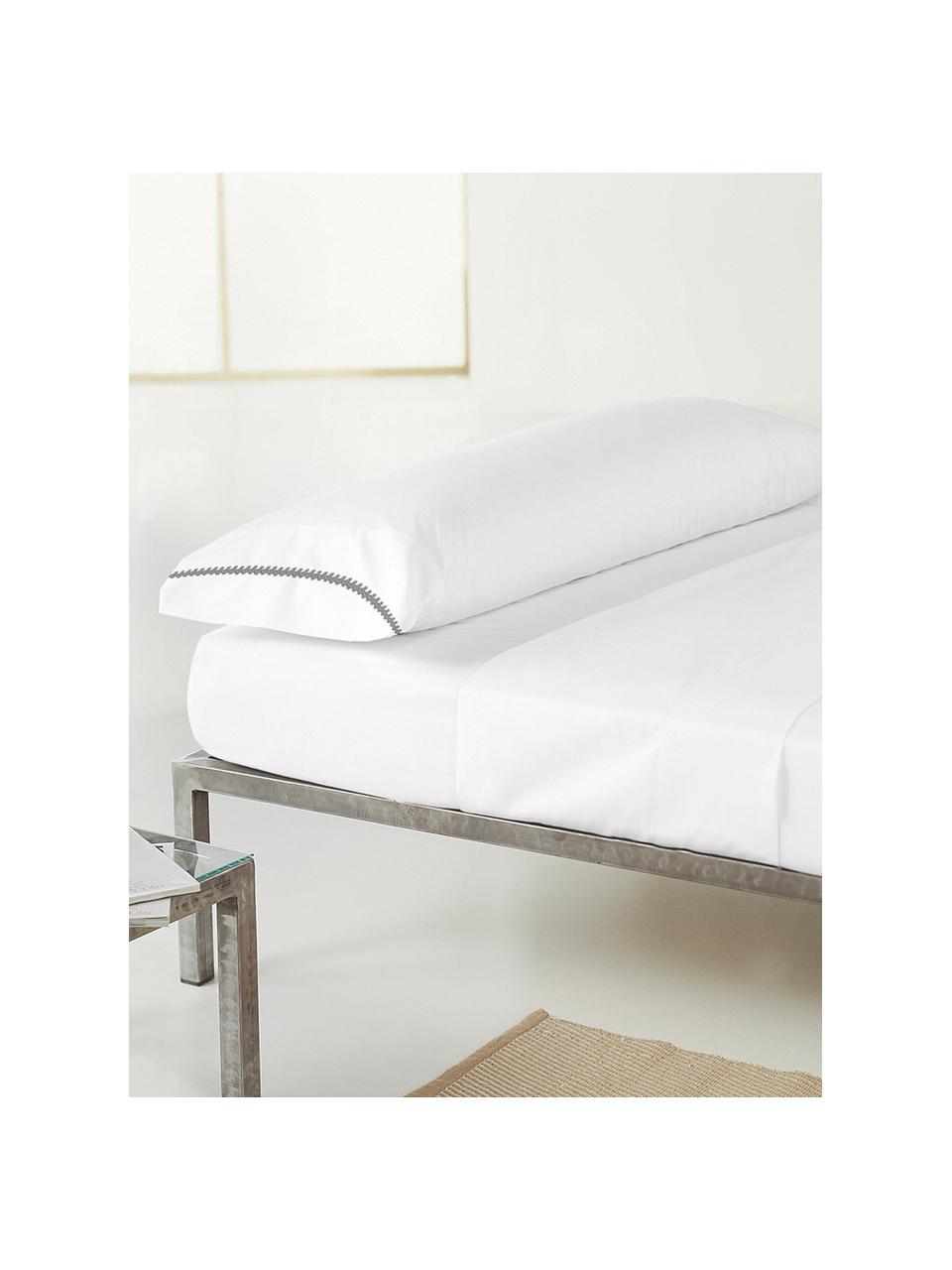 Fundas de almohada de satén con bordado Maresa, 2 uds., 50 x 80 cm, Blanco, gris, An 50 x L 80 cm