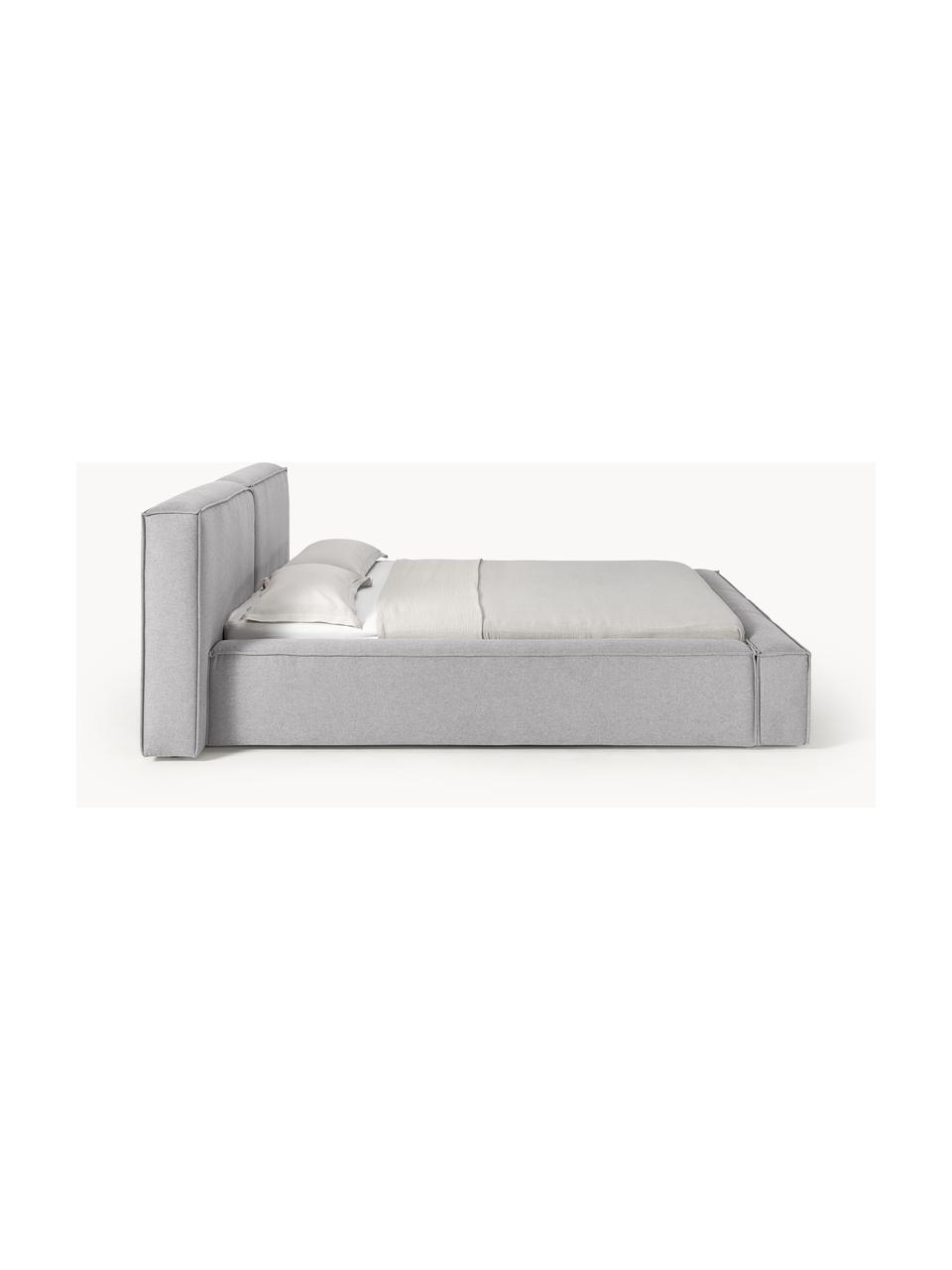 Cama tapizada Lennon, Tapizado: 100% poliéster Alta resis, Estructura: madera de pino maciza, ma, Patas: madera, plástico Este pro, Tejido gris, An 248 x L 243 cm (colchón 180 x 200 cm)