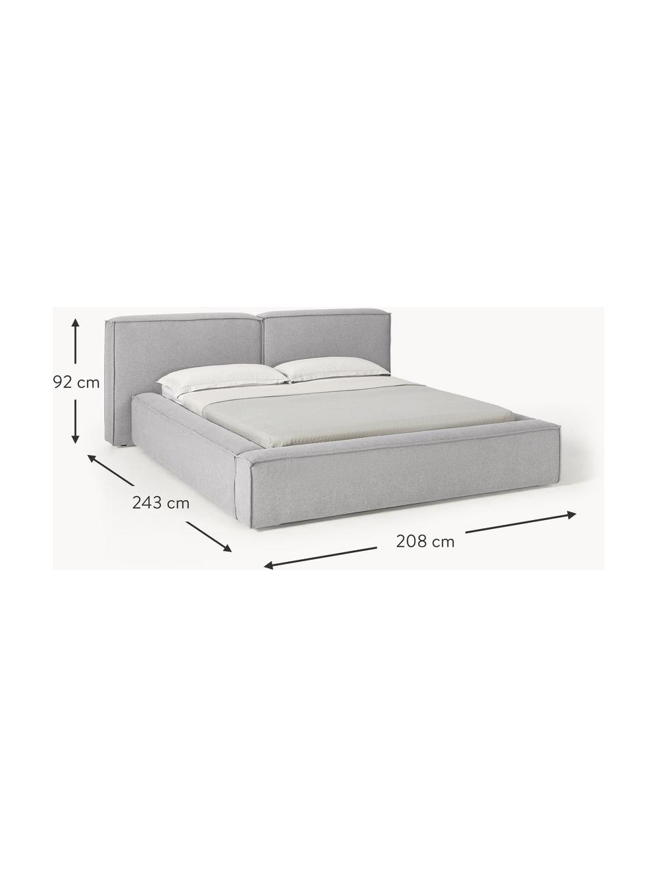 Cama tapizada Lennon, Tapizado: 100% poliéster Alta resis, Estructura: madera de pino maciza, ma, Patas: madera, plástico Este pro, Tejido gris, An 248 x L 243 cm (colchón 180 x 200 cm)