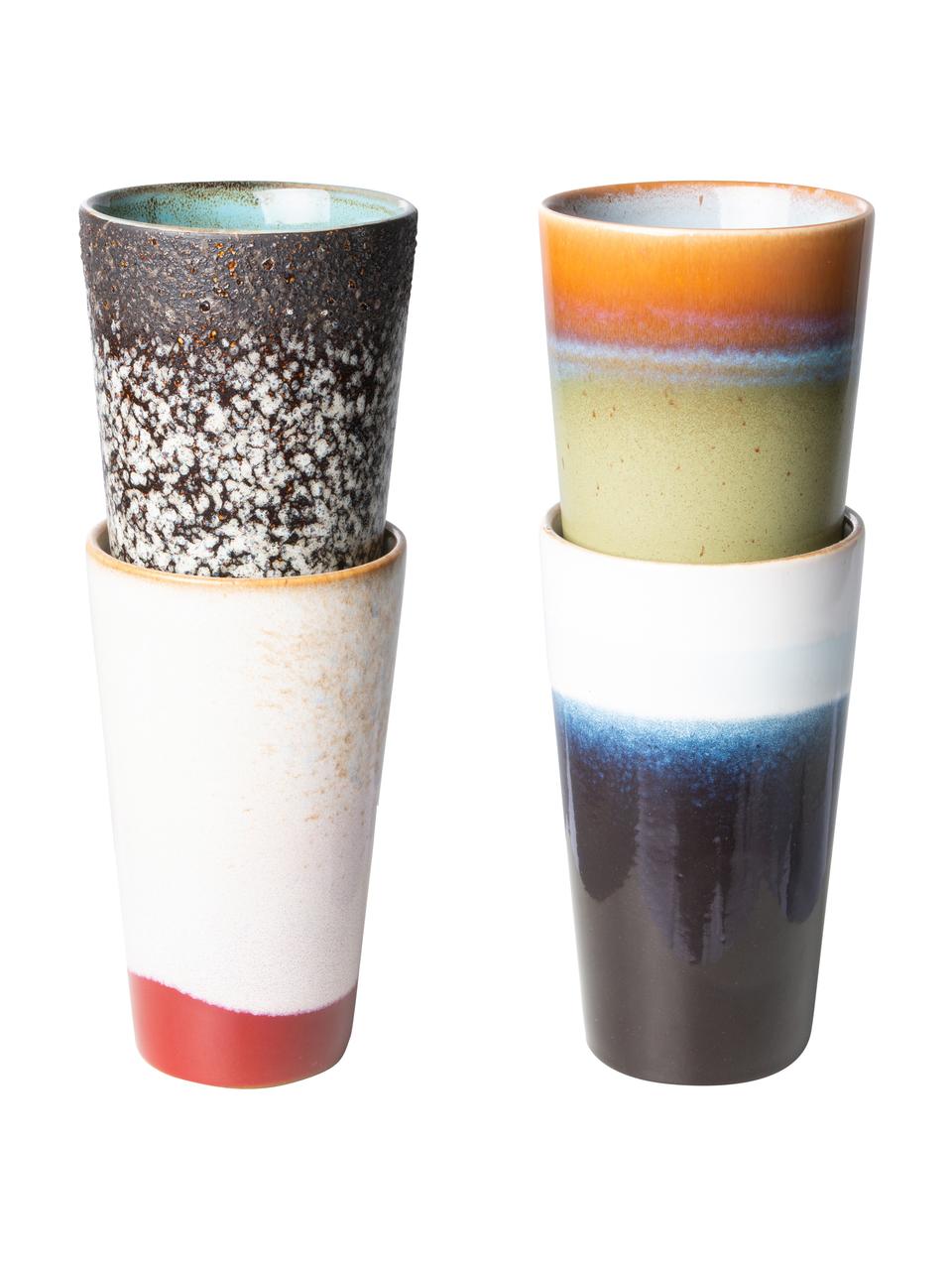 Set 4 tazze fatte a mano 70's, Gres, Multicolore, Ø 8 x Alt. 13 cm, 280 ml