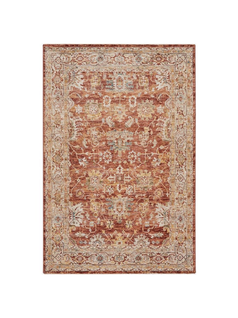 Tappeto a pelo corto con motivo ornamentale Sahar, 100% poliestere, Tonalità rosse, tonalità gialle, tonalità beige, Larg. 120 x Lung. 180 cm (taglia S)