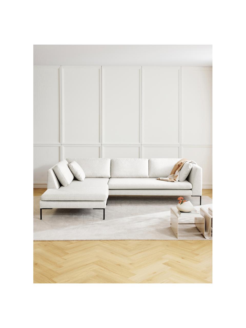 Ecksofa Emma mit Metall-Füssen, Bezug: Polyester 100.000 Scheuer, Gestell: Massives Kiefernholz, Bir, Webstoff Off White, B 302 x T 220 cm, Eckteil links