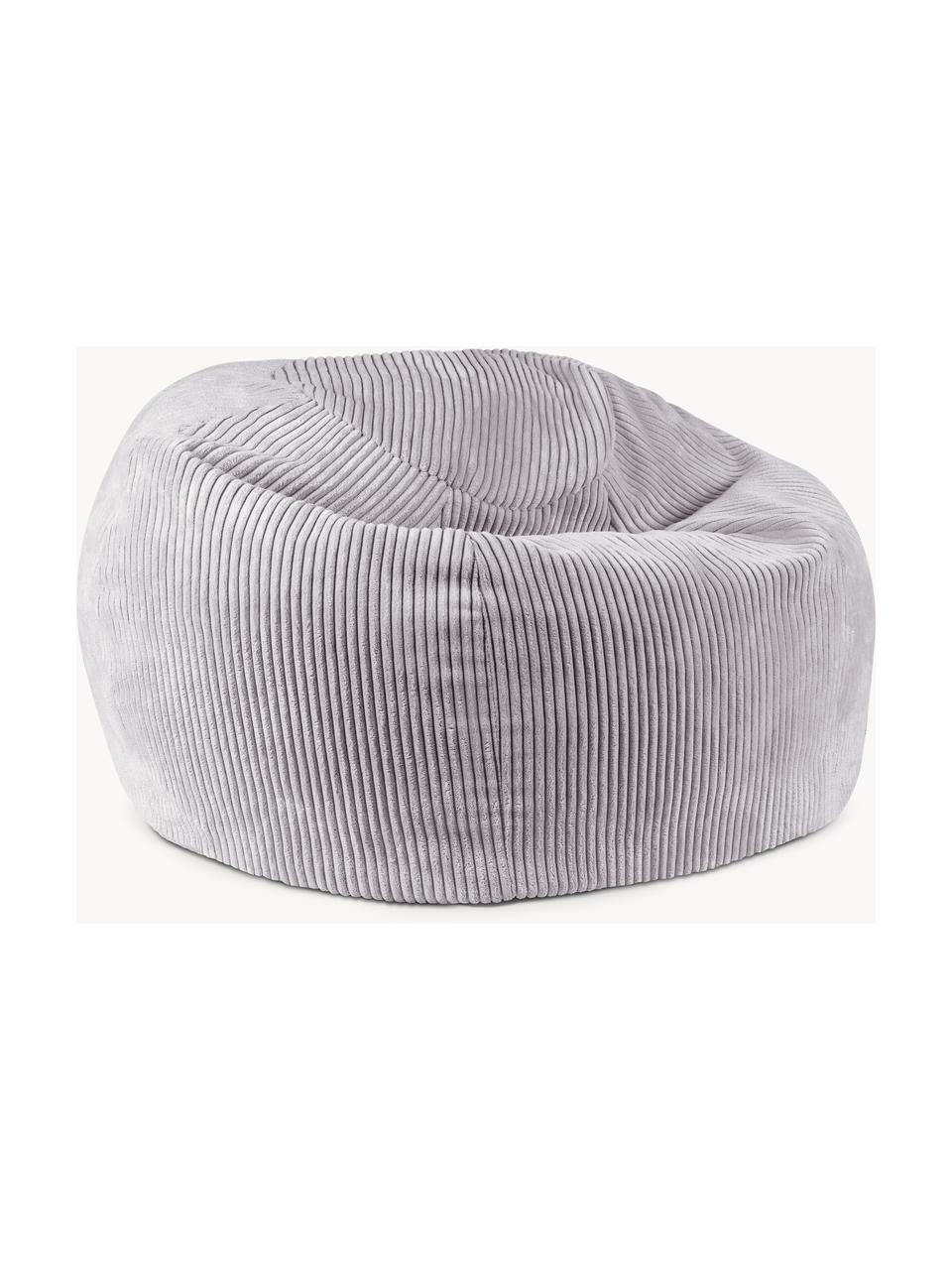 Pouf fait main en velours côtelé pour enfant Flora, Velours côtelé gris clair, larg. 85 x haut. 50 cm