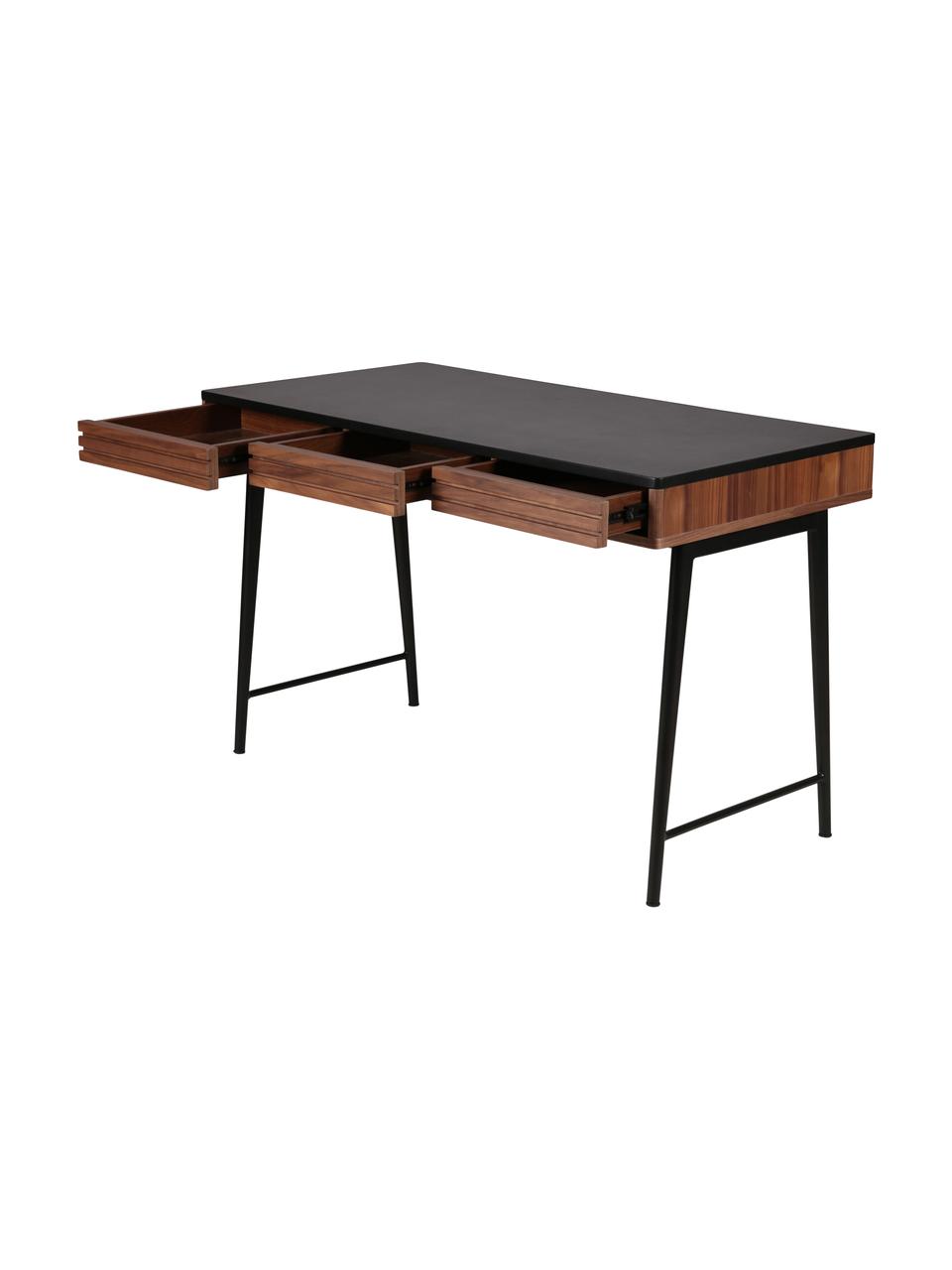 Pracovný stôl so zásuvkou a drážkovanou dekoráciou Nuance, Hnedá, čierna, Š 120 x H 60 cm