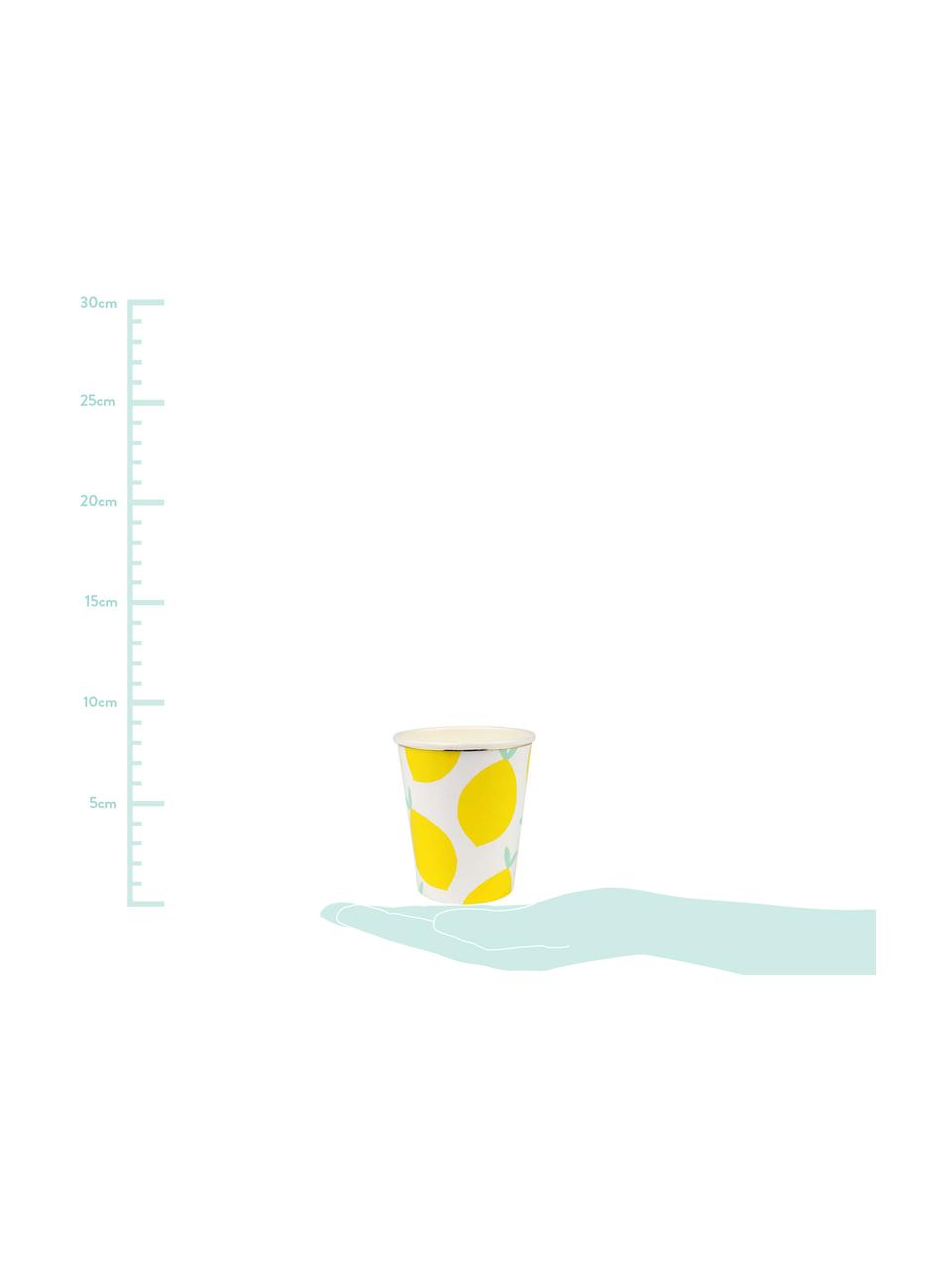 Vasos de papel Lemon, 8 uds., Papel, foliert, Blanco, amarillo, verde, Ø 8 x Al 8 cm