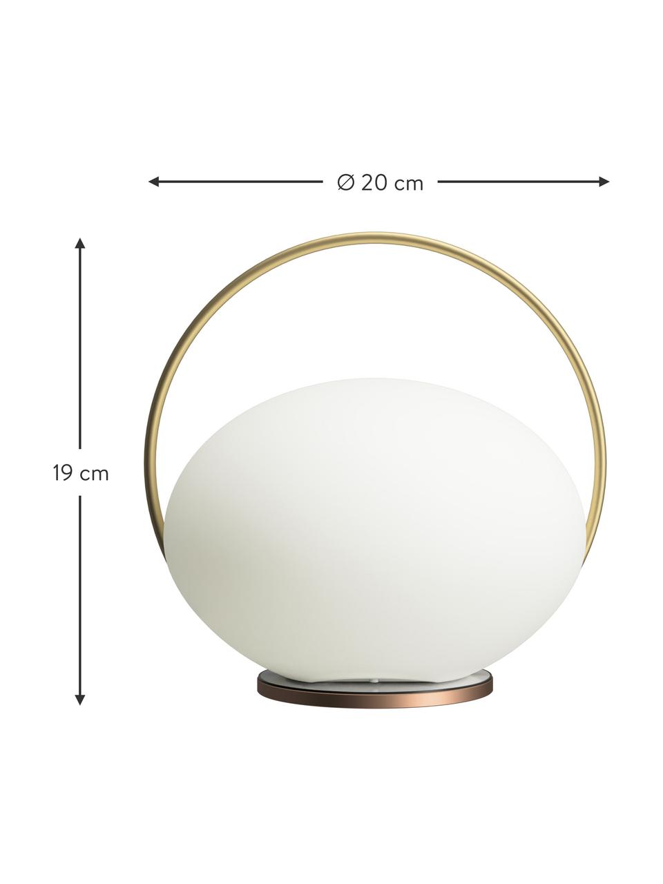 Lámpara de mesa para exterior LED regulable Orbit, portátil con puerto USB, Pantalla: plástico, Estructura: silicona, metal, revestid, Blanco, dorado, Ø 20 x Al 19 cm