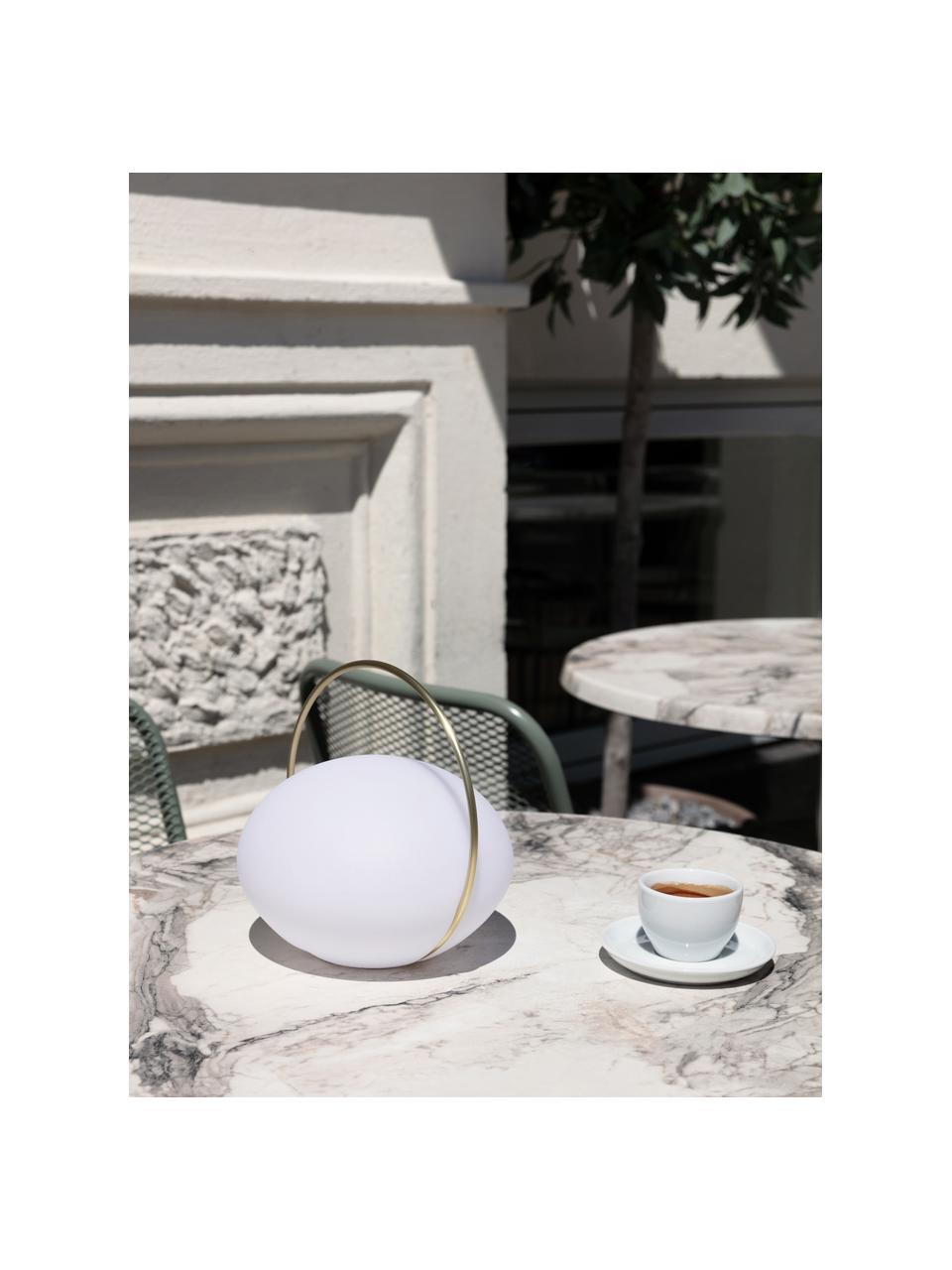 Lámpara de mesa para exterior LED regulable Orbit, portátil con puerto USB, Pantalla: plástico, Estructura: silicona, metal, revestid, Blanco, dorado, Ø 20 x Al 19 cm