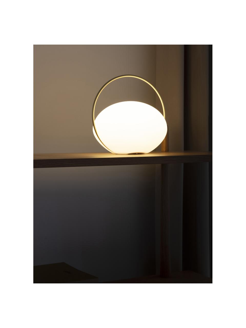 Mobile Dimmbare LED-Aussentischlampe Orbit mit USB-Anschluss, Lampenschirm: Kunststoff, Weiss, Goldfarben, Ø 20 x H 19 cm