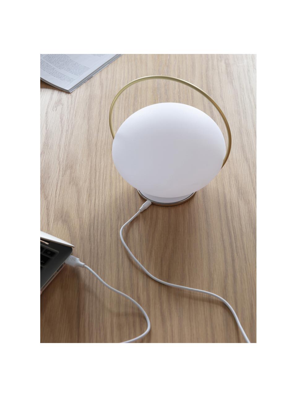 Lámpara de mesa para exterior LED regulable Orbit, portátil con puerto USB, Pantalla: plástico, Estructura: silicona, metal, revestid, Blanco, dorado, Ø 20 x Al 19 cm