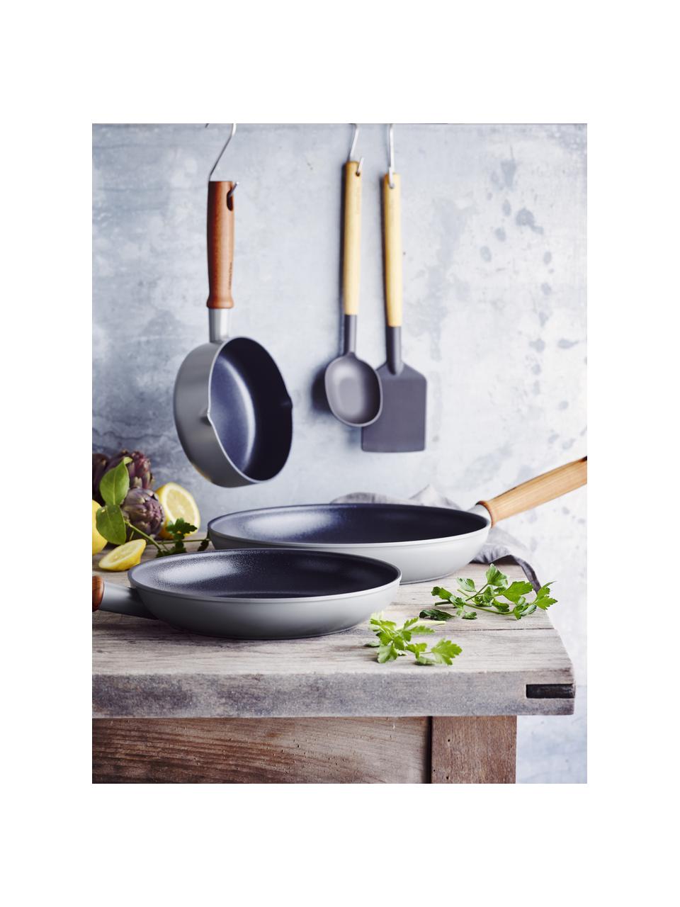 Batería de cocina antiadherente Mayflower Pro, 5 pzas., Gris oscuro, madera de fresno, Set de diferentes tamaños