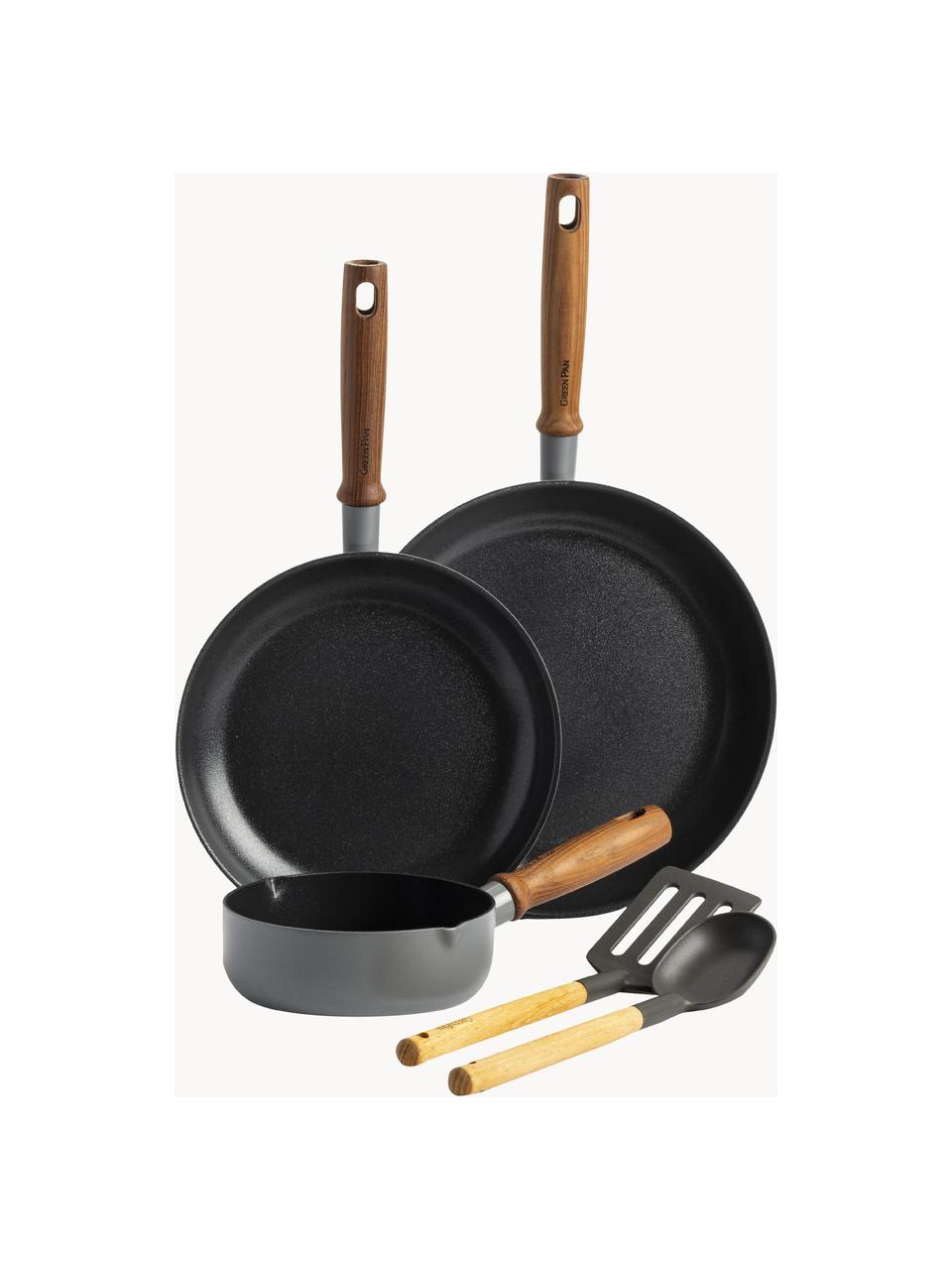 Set da cucina con rivestimento antiaderente Mayflower Pro 5 pz, Grigio scuro, legno di frassino, Set in varie misure