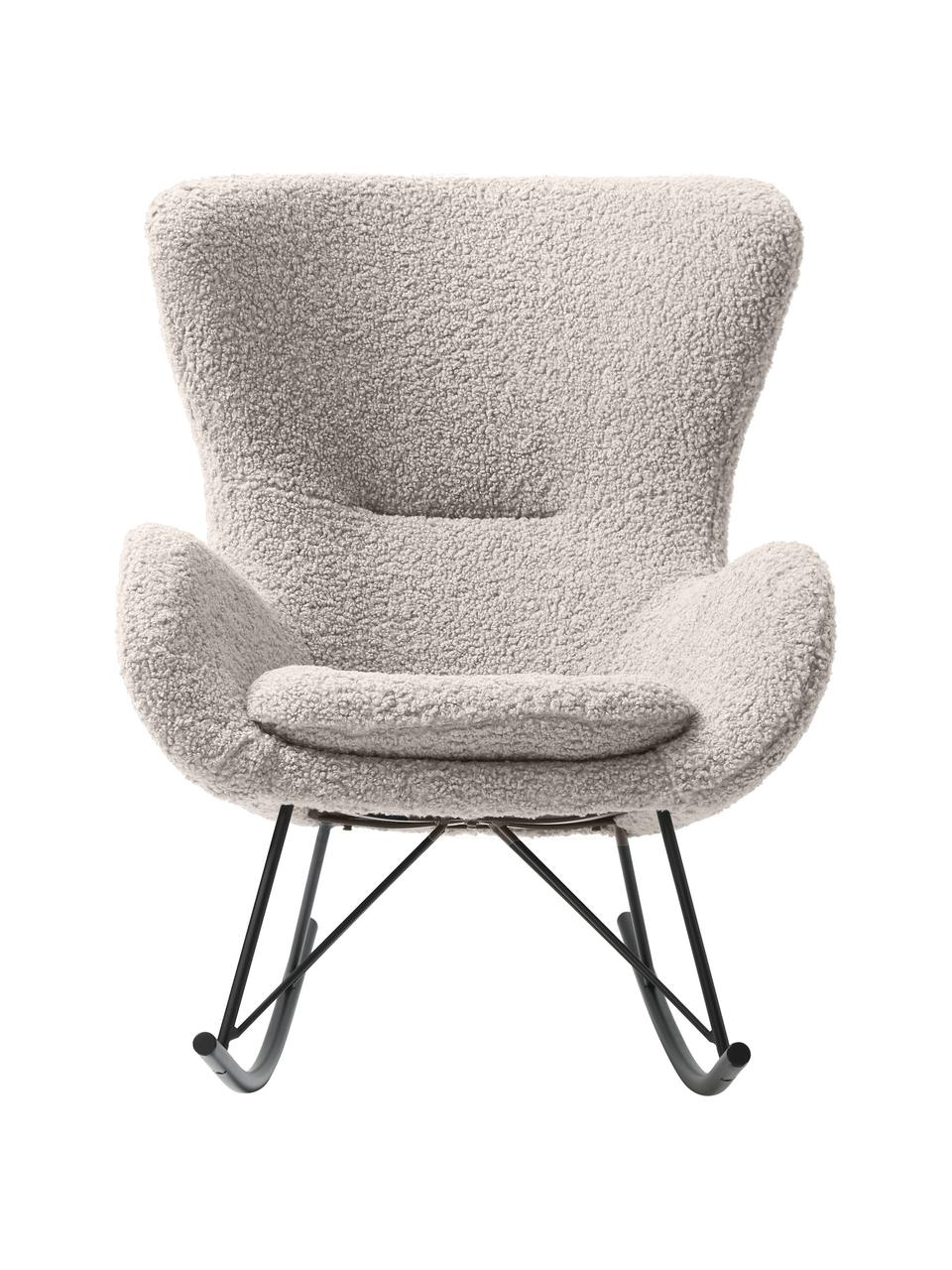 Fauteuil à bascule peluche pieds en métal Wing, Peluche gris, noir, larg. 77 x haut. 109 cm