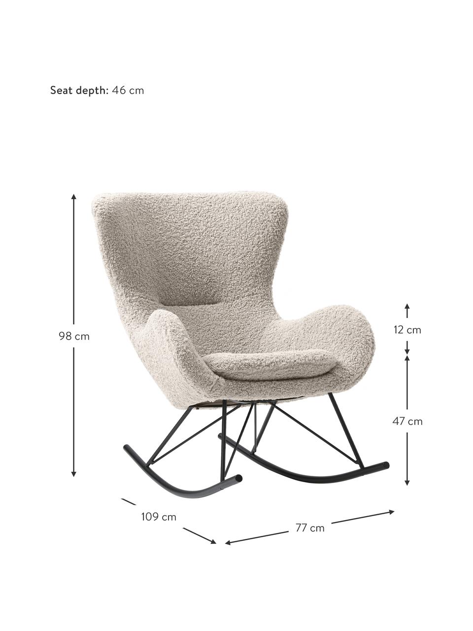 Teddy schommelstoel Wing met metalen poten, Bekleding: polyester (teddyvacht) Me, Frame: gegalvaniseerd metaal, Teddy grijs, zwart, B 77 x H 109 cm