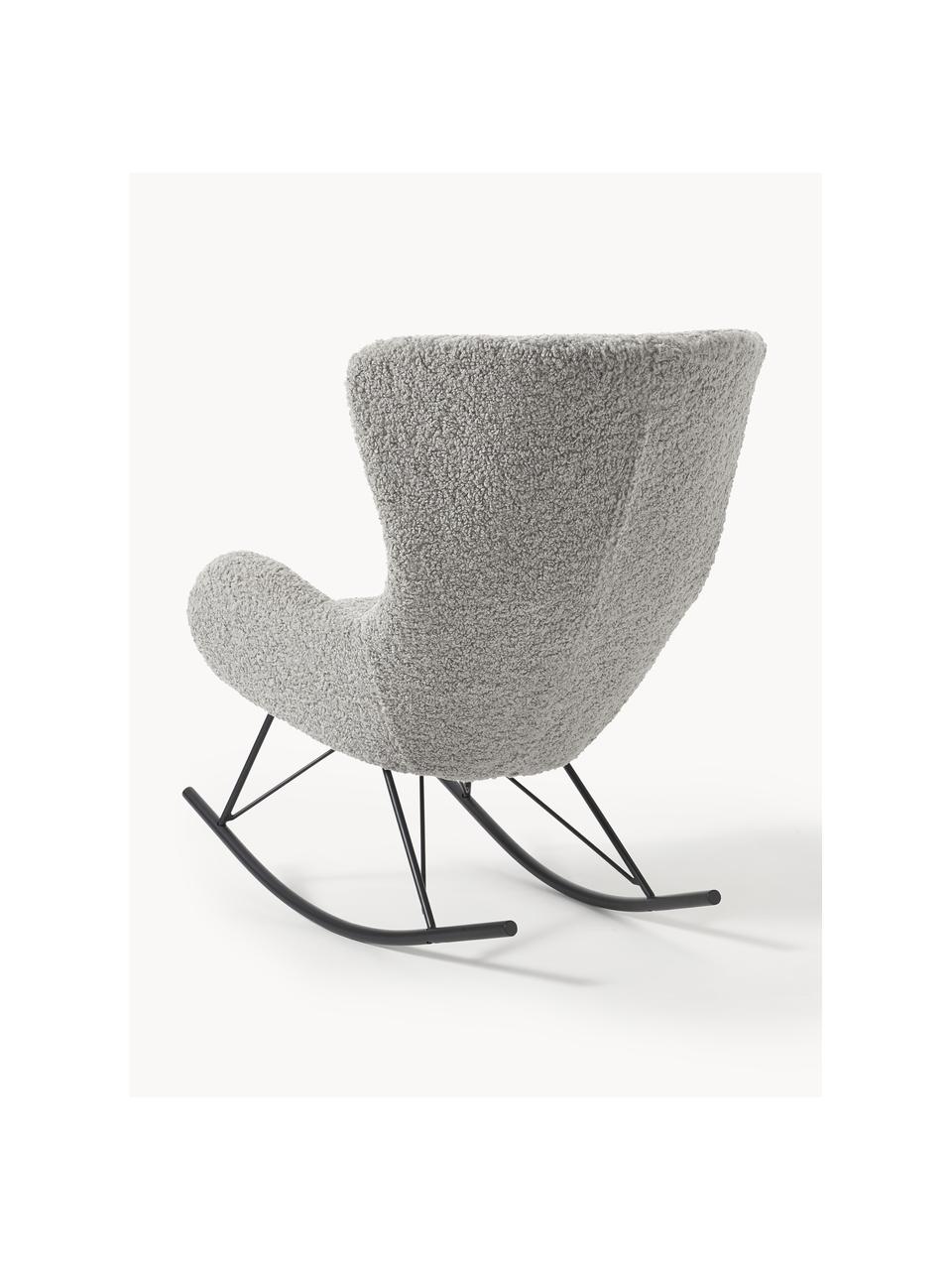 Fauteuil à bascule en tissu peluche Wing, Peluche gris, cadre noir, larg. 77 x haut. 109 cm