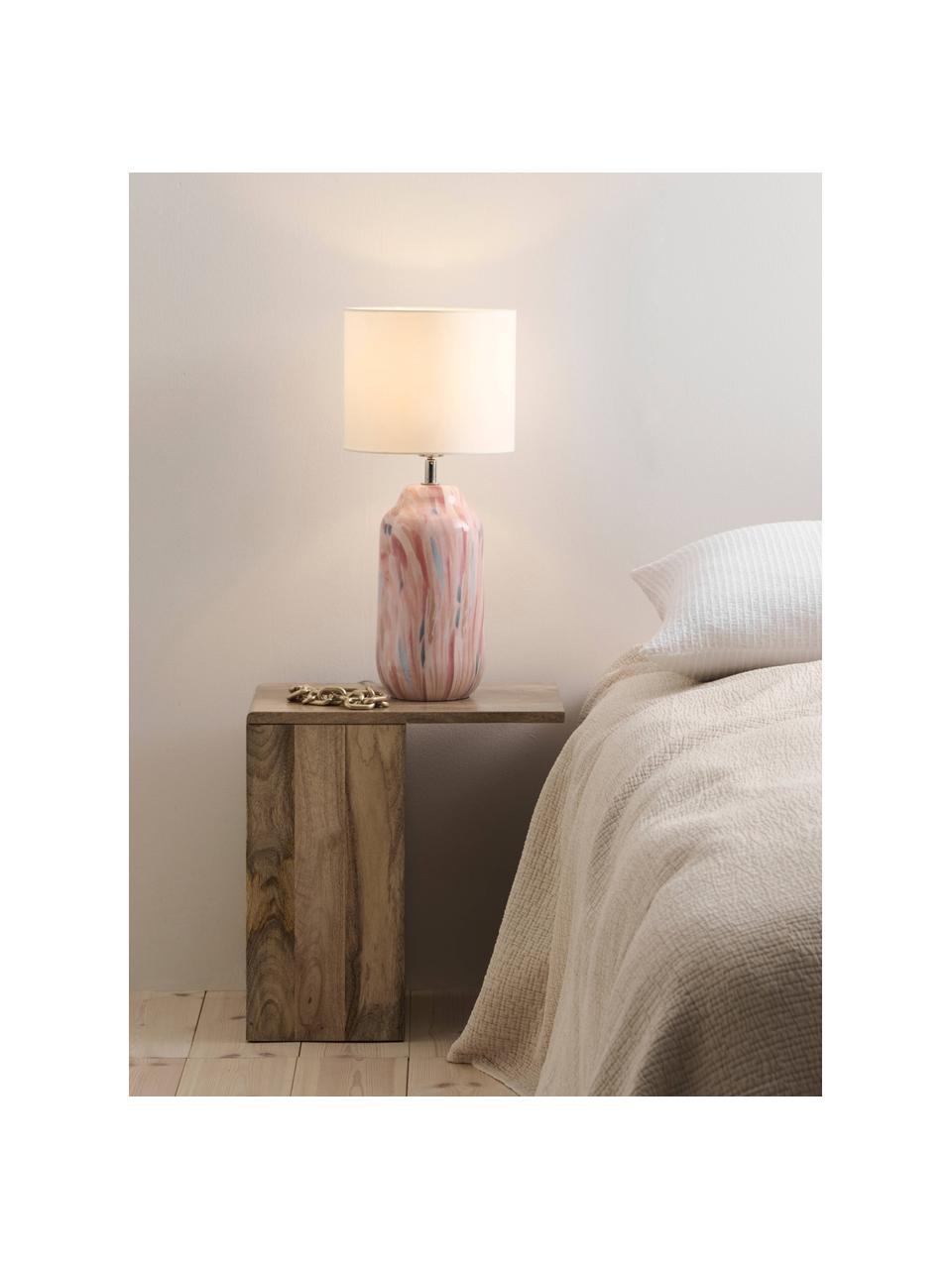 Lampada da tavolo in vetro soffiato Donia, Paralume: tessuto di cotone, Bianco, tonalità rosa, Ø 22 x Alt. 50 cm