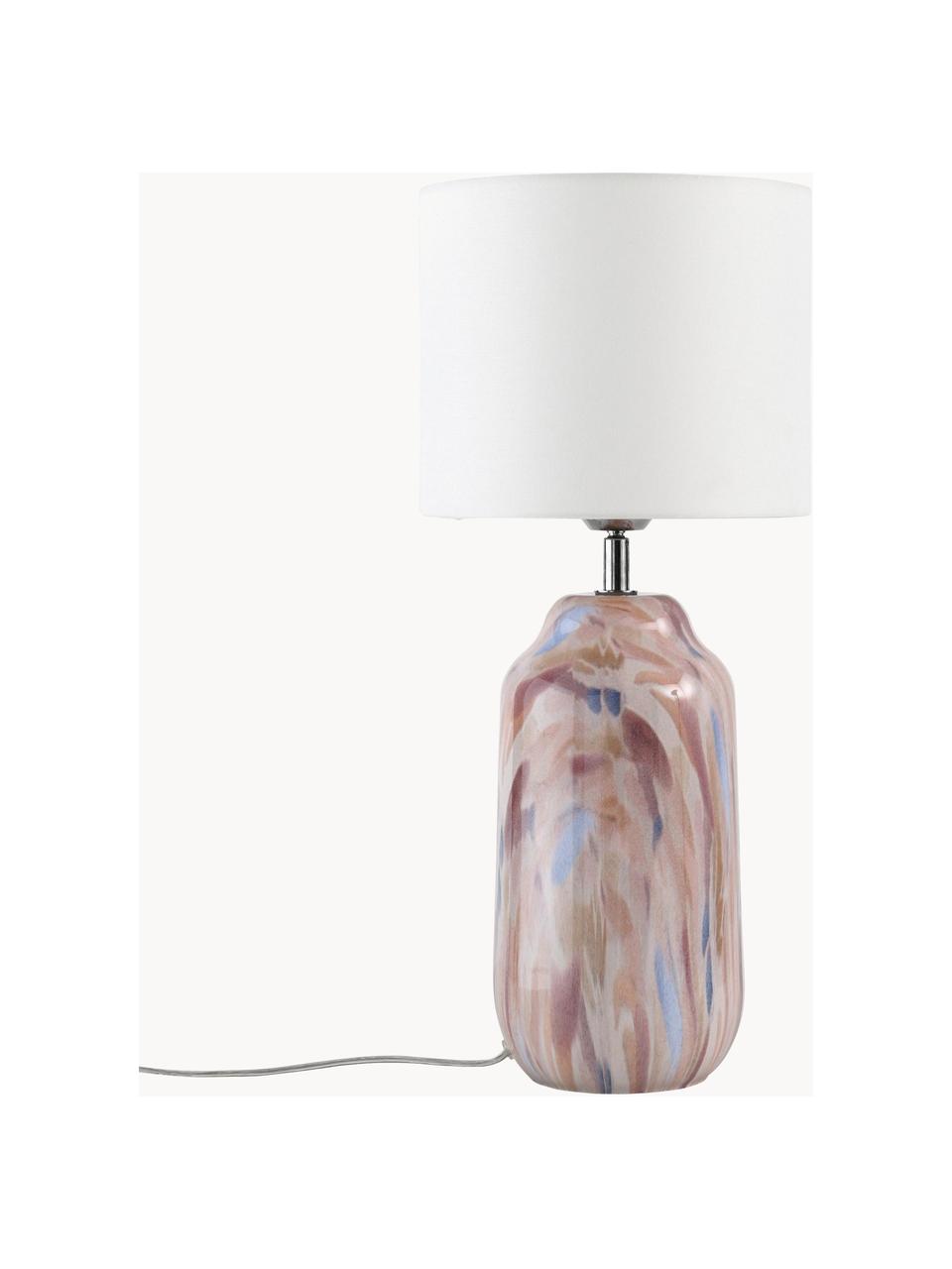 Lámpara de mesa soplada artesanalmente Donia, Pantalla: tejido de algodón, Base de la lámpara: vidrio soplado, Cable: plástico, Blanco, rosa, Ø 22 x Al 50 cm