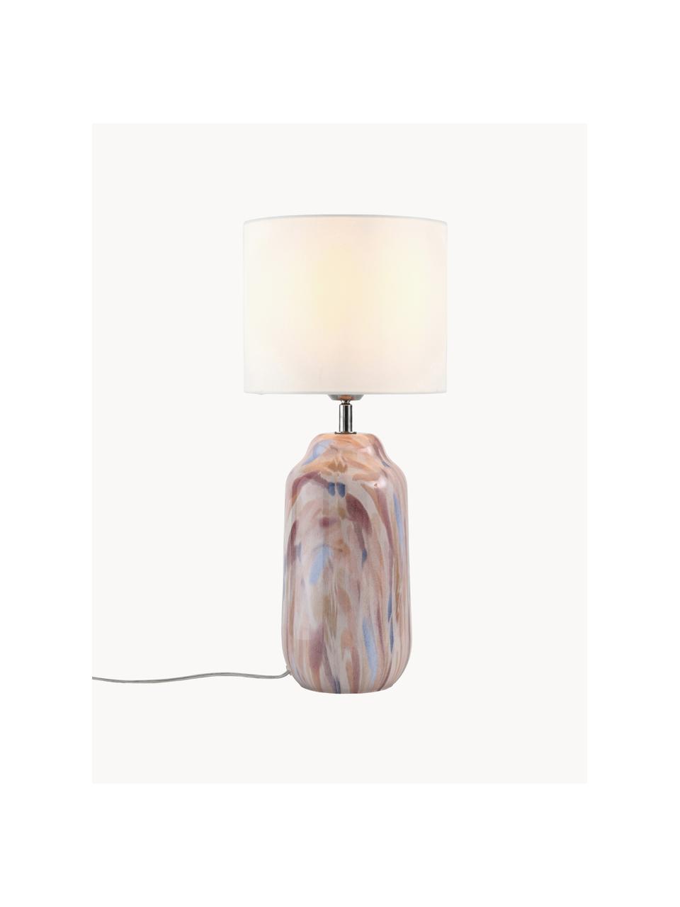 Lámpara de mesa soplada artesanalmente Donia, Pantalla: tejido de algodón, Base de la lámpara: vidrio soplado, Cable: plástico, Blanco, rosa, Ø 22 x Al 50 cm
