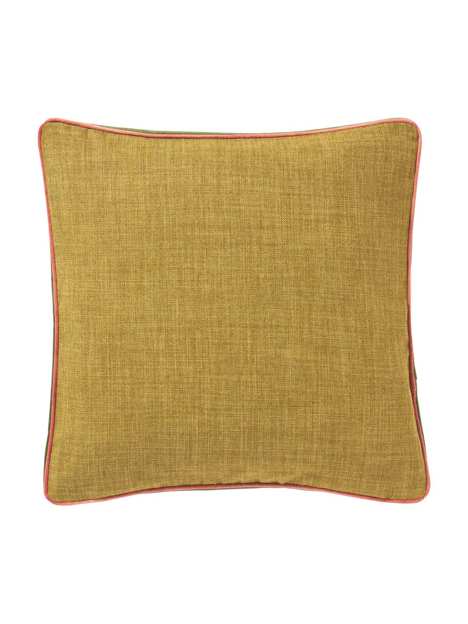Kussenhoes Cressida met tweekleurige bies, 100% polyester, Olijfgroen, B 45 x L 45 cm