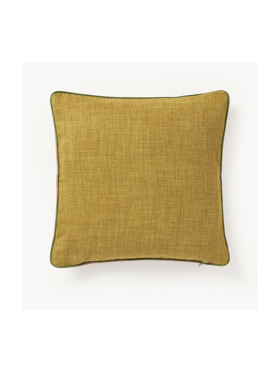 Funda de cojín con ribete Cressida, 100% poliéster, Verde oliva, An 45 x L 45 cm