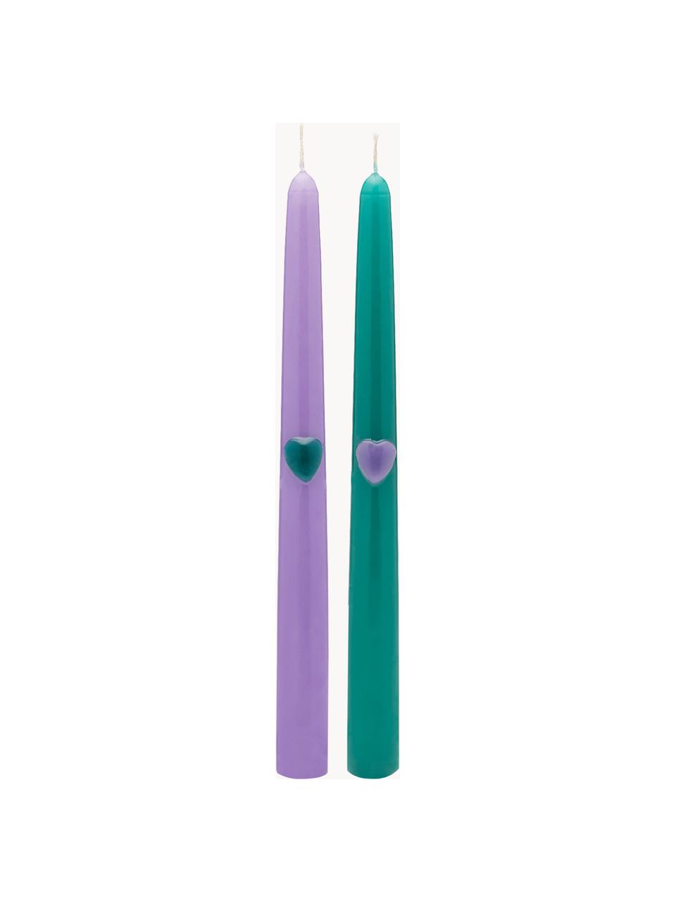 Set di 2 candele da bar Tough Love, Cera, Lilla, verde scuro, Alt. 26 cm