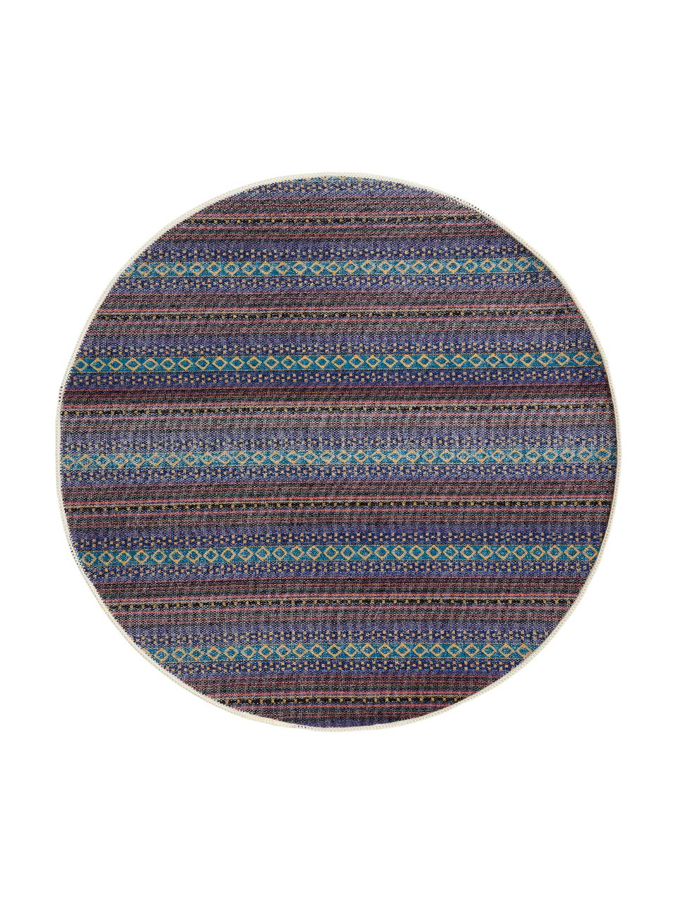 Rond vloerkleed Lauren met bloemenprint, 60% polyester, 30% thermoplastisch polyurethaan, 10% katoen, Bruin, beige, Ø 90 cm (maat XS)