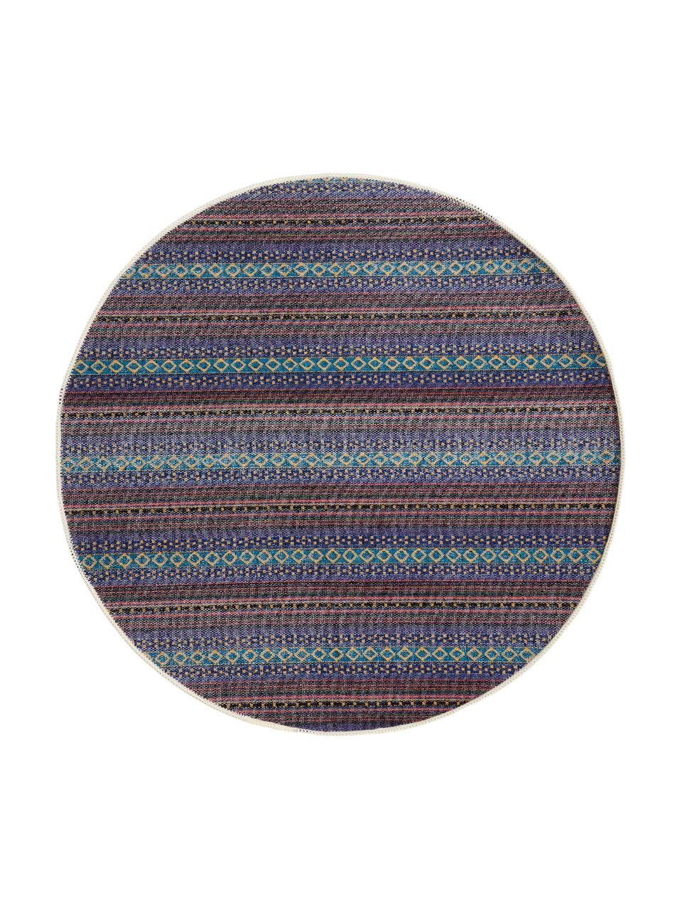 Runder Teppich Lauren mit Blumenprint, 60% Polyester, 30% thermoplastisches Polyurethan, 10% Baumwolle, Braun, Beige, Ø 90 cm (Größe XS)