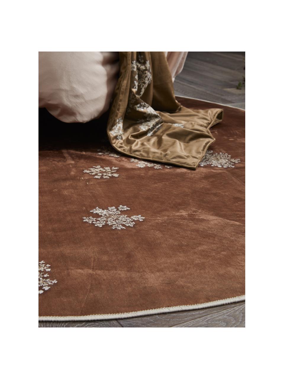 Runder Teppich Lauren mit Blumenprint, 60% Polyester, 30% thermoplastisches Polyurethan, 10% Baumwolle, Braun, Beige, Ø 90 cm (Größe XS)