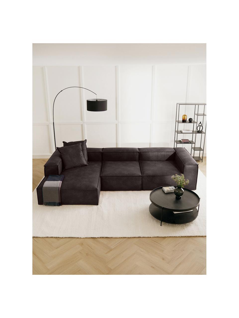 Modulares Ecksofa Lennon aus recyceltem Leder, Bezug: Recyceltes Leder (70 % Le, Gestell: Massives Holz, Sperrholz, Leder Taupe, B 327 x T 180 cm, Eckteil links