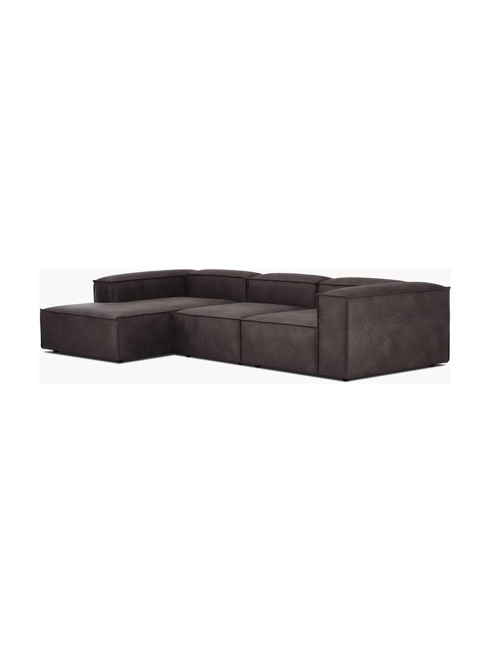 Sofá rinconera modular de cuero reciclado Lennon, Tapizado: cuero reciclado (70% cuer, Estructura: madera maciza, madera con, Patas: plástico Este producto es, Cuero gris pardo, An 327 x F 180 cm, chaise longue izquierda