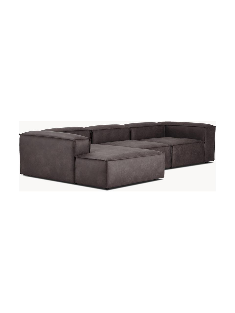 Modulaire hoekbank Lennon van gerecycled leer, Bekleding: gerecycled leer (70% leer, Frame: massief hout, multiplex, Poten: kunststof Dit product is , Leer taupe, B 327 x D 180 cm, hoekdeel links