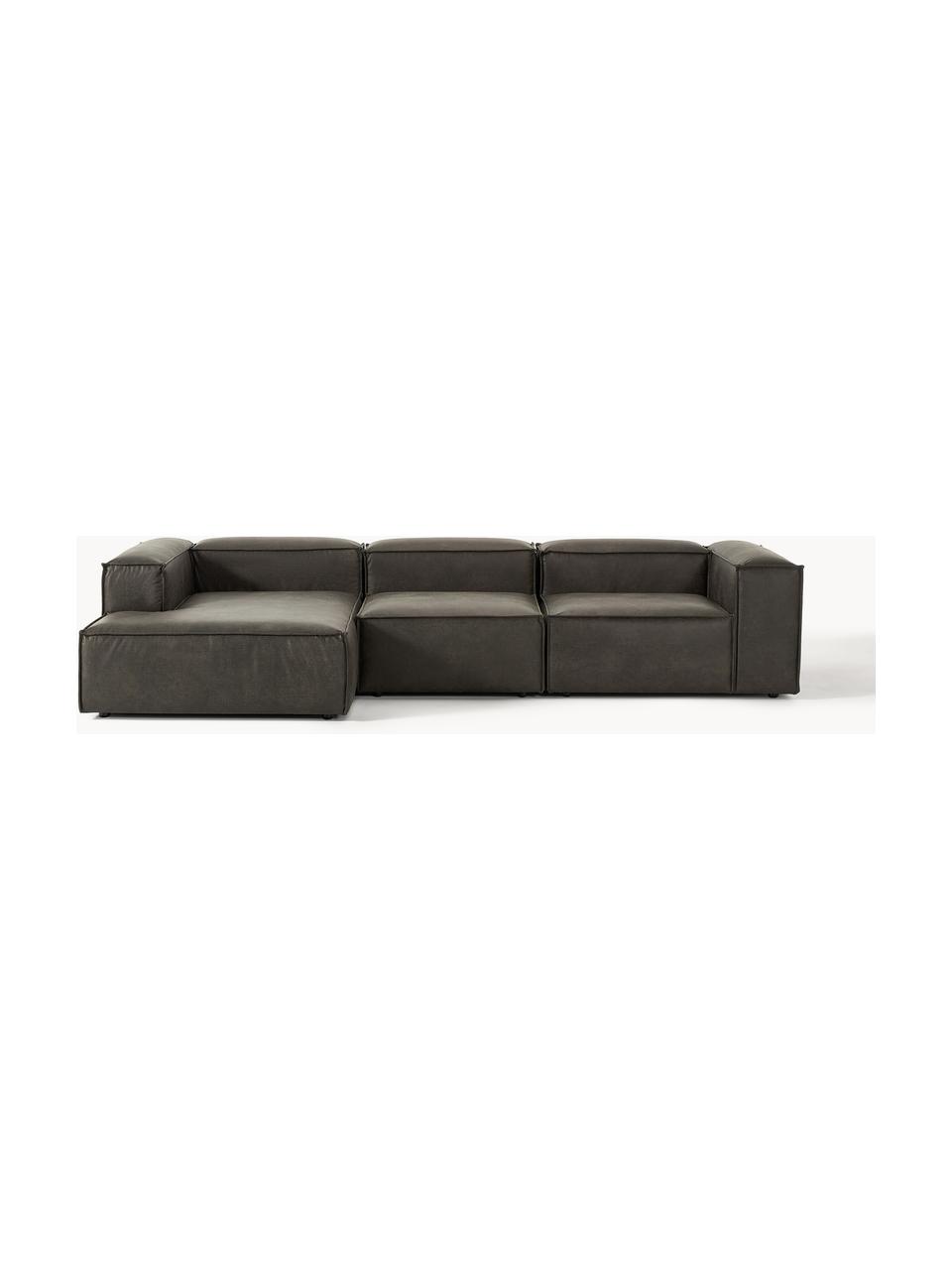 Modulares Ecksofa Lennon aus recyceltem Leder, Bezug: Recyceltes Leder (70 % Le, Gestell: Massives Holz, Sperrholz, Füße: Kunststoff Dieses Produkt, Leder Taupe, B 327 x T 180 cm, Eckteil links