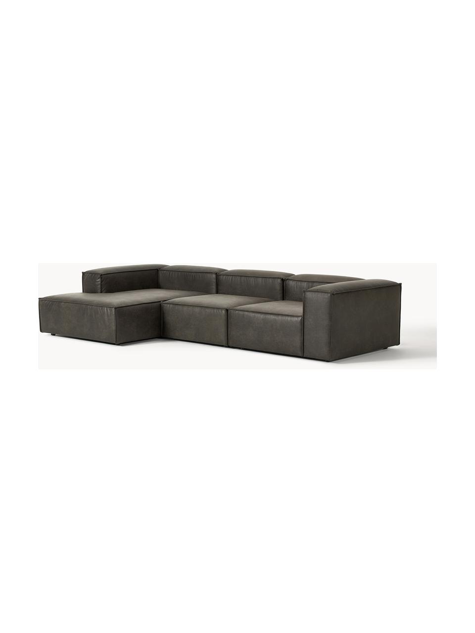 Modulaire hoekbank Lennon van gerecycled leer, Bekleding: gerecycled leer (70% leer, Frame: massief hout, multiplex, Poten: kunststof Dit product is , Leer taupe, B 327 x D 180 cm, hoekdeel rechts