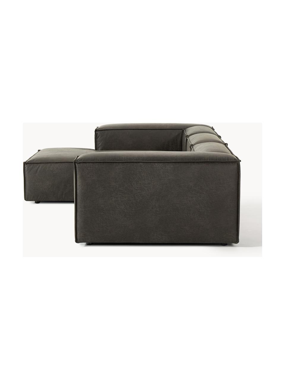 Modulaire hoekbank Lennon van gerecycled leer, Bekleding: gerecycled leer (70% leer, Frame: massief hout, multiplex, Poten: kunststof Dit product is , Leer taupe, B 327 x D 180 cm, hoekdeel rechts